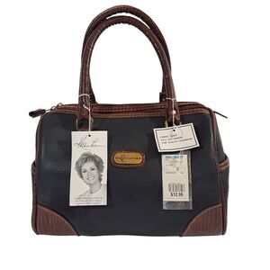 VTG 90s Kathie Lee Collection Satchel Bag Pebble Black Brown Faux Leather NWT
